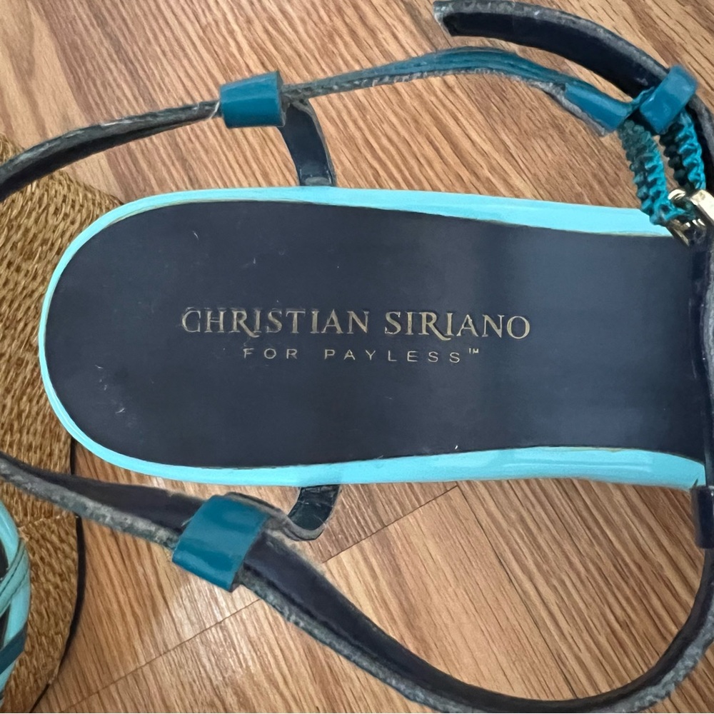 Christian Siriano for Payless wedge‎ Strappy sandals sz 9.5 turquoise t strap - Picture 6 of 14